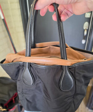 Suarez New York 2-in-1 Mini Black Nylon Tote w/Tan Leather Insert modular Italy